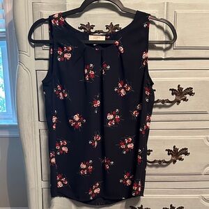 LOFT Navy and Red Floral Women's Blouse